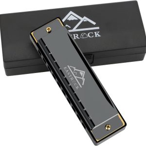 EastRock 10 Hole Blues Harmonica C Key Black with Case for Adults Beginner